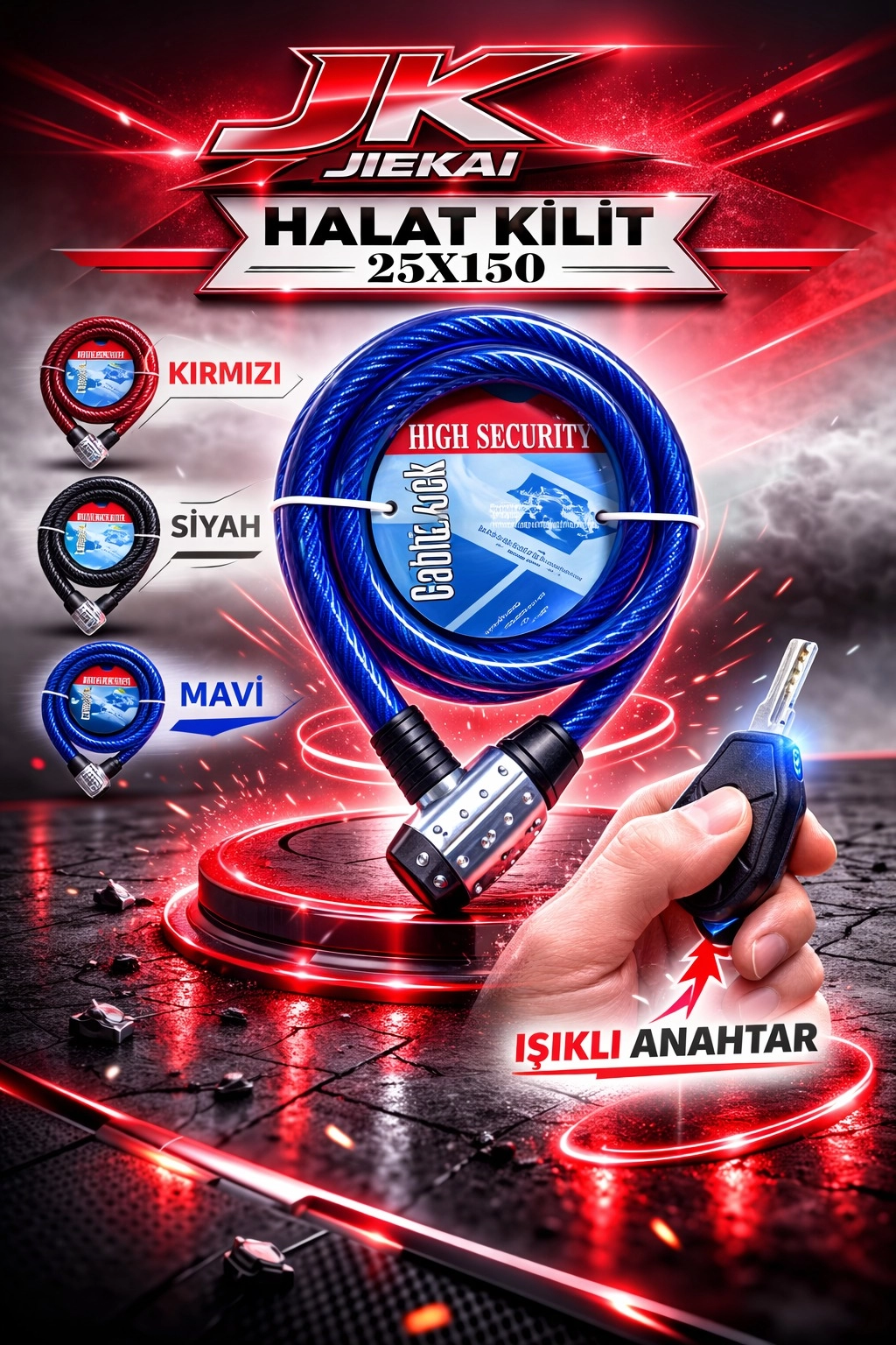 25X150 HALAT KİLİT IŞIKLI ANAHTAR * MAVİ*