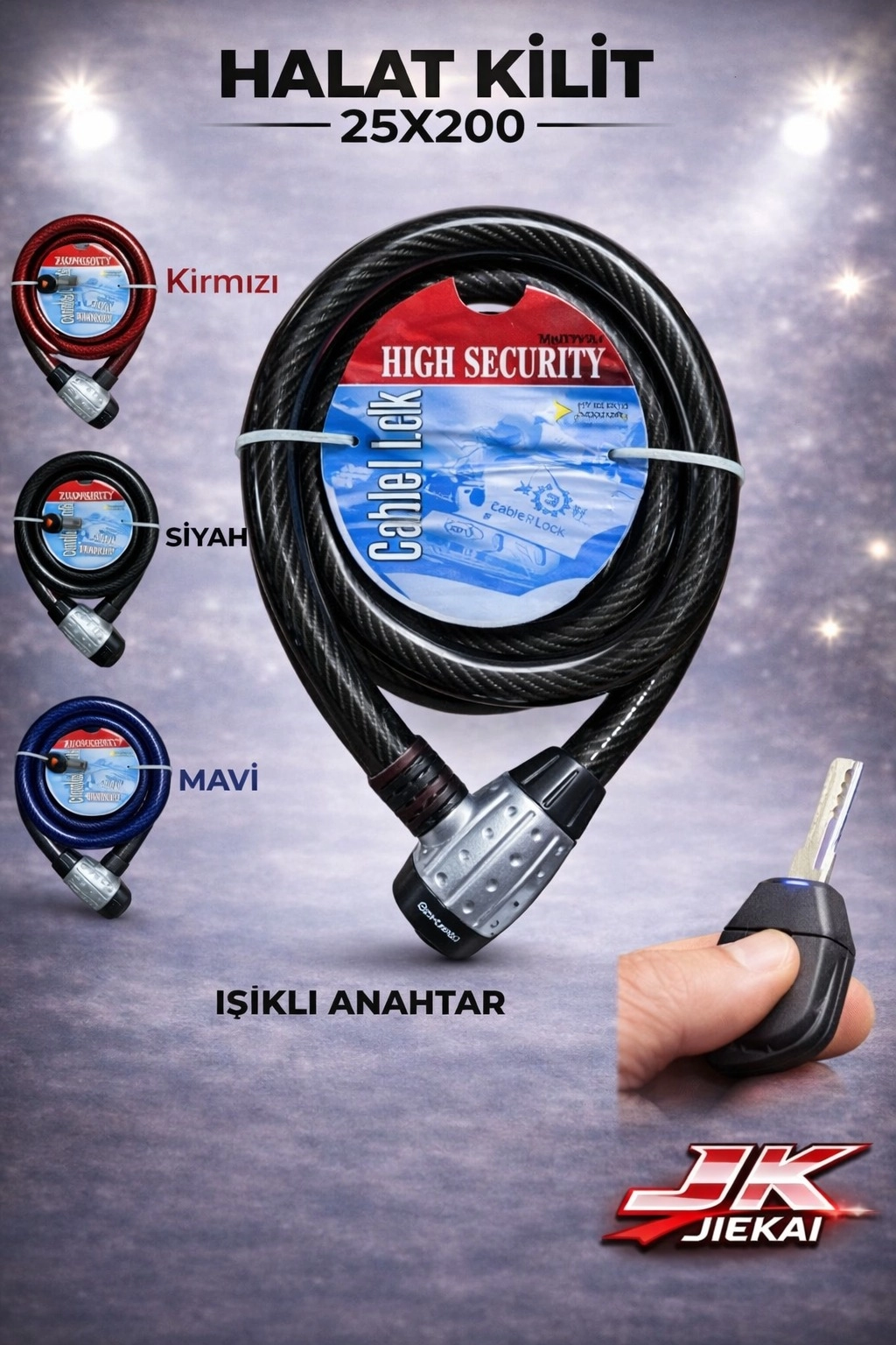 25X200 HALAT KİLİT IŞIKLI ANAHTAR * SİYAH *