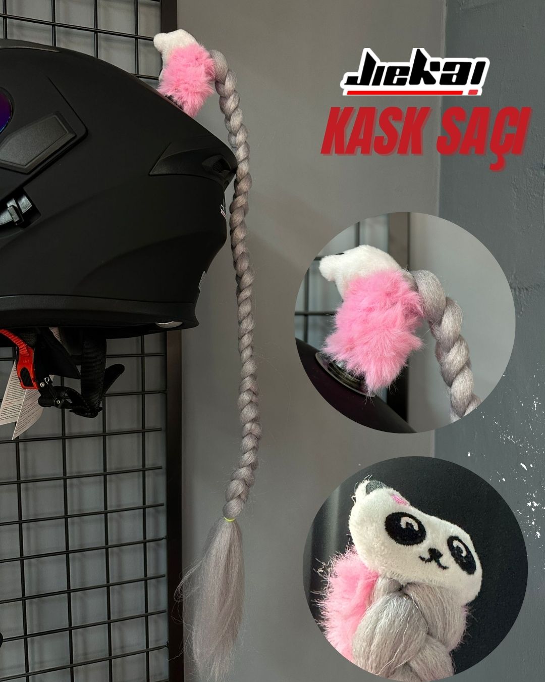 JİEKAİ KASK SAÇI TOKALI GRİ RENK DÜZ ÖRGÜ MODEL-05