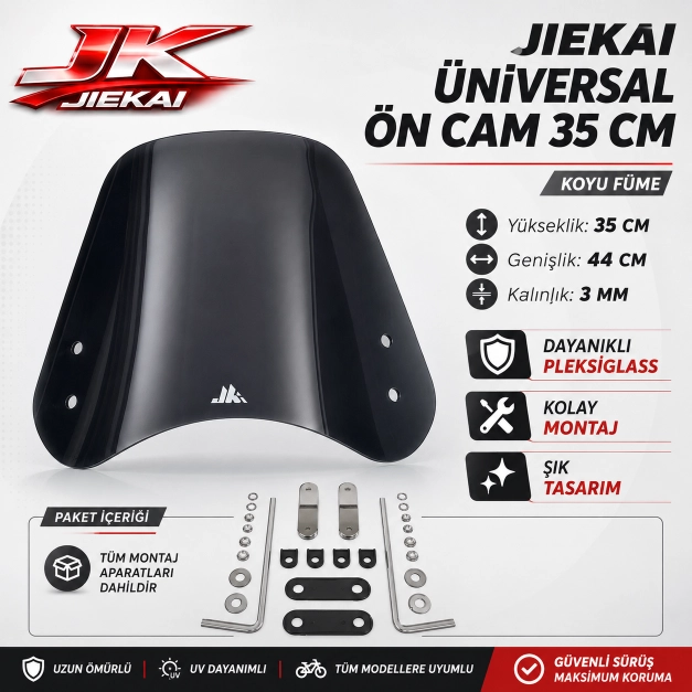 JİEKAİ ÜNİVERSAL SCOOTER ÖN CAM 35 CM SİYAH (Kopya)