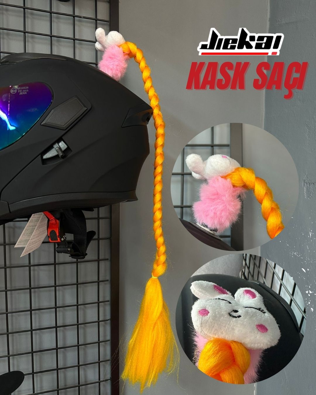 JİEKAİ KASK SAÇI TOKALI TURUNCU RENK DÜZ ÖRGÜ MODEL-09