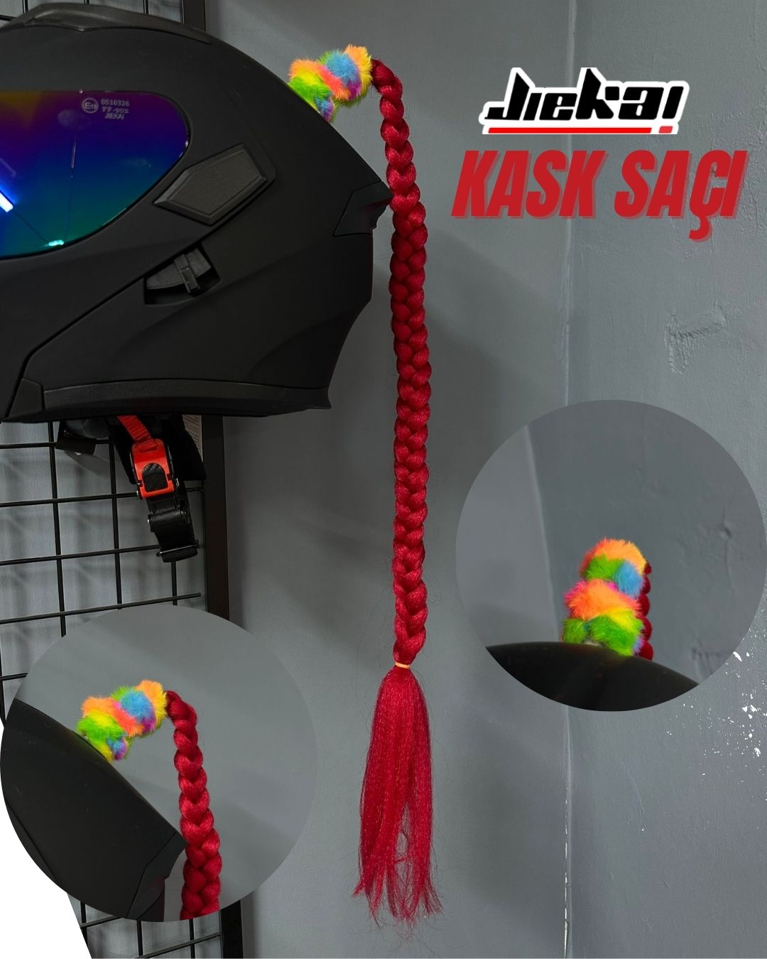 JİEKAİ KASK SAÇI KIRMIZI RENK DÜZ ÖRGÜ MODEL-04