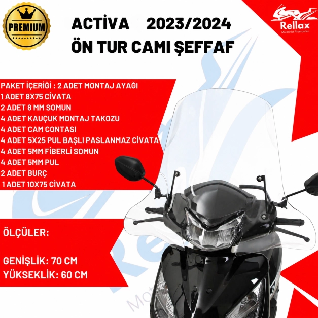 Activa 125 70*50 CM Ön Cam 2023/2024 Uyumlu (ŞEFFAF)