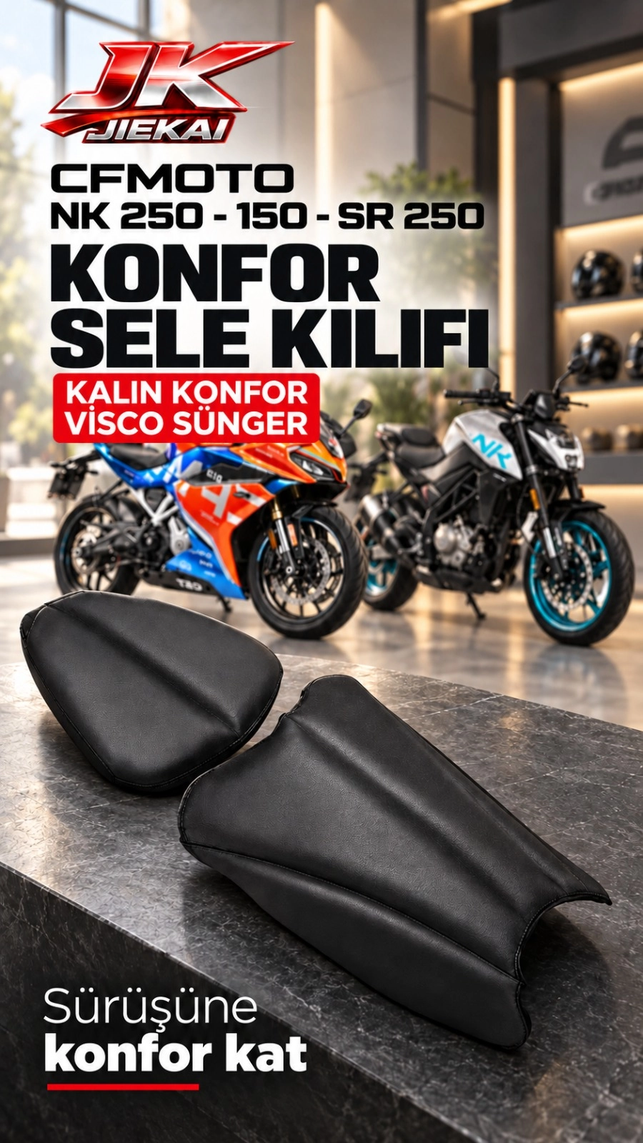 JK JİEKAİ Cfmoto Nk 250 - 150 - SR 250 Konfor Sele Kılıfı Kalın Konfor Visco Sünger
