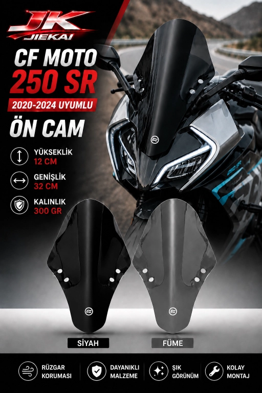 JİEKAİ CF Moto 250 SR 2020-2024 Uyumlu Ön Cam - CFSR250 (CF LOGOLU)