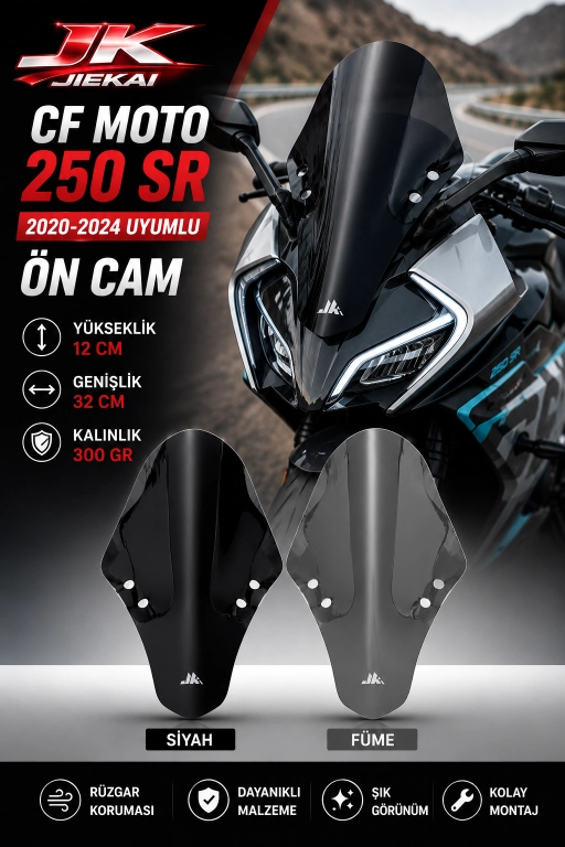 JİEKAİ CF Moto 250 SR 2020-2024 Uyumlu Ön Cam CFSR250 (JK LOGOLU)