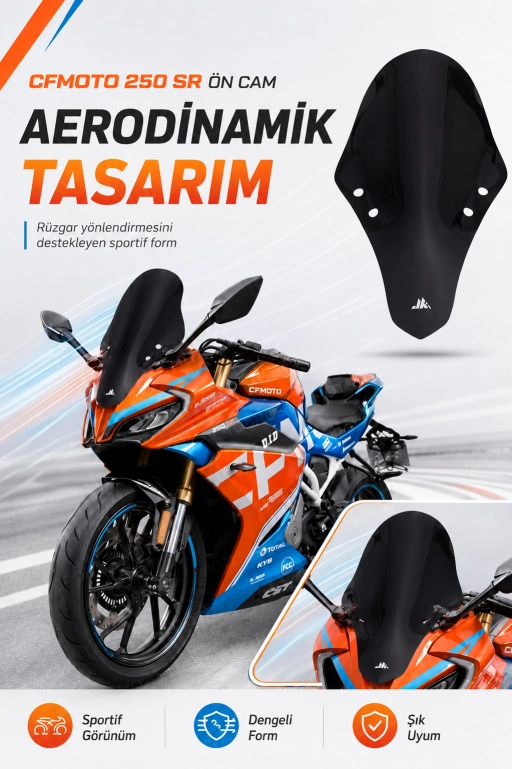 JİEKAİ CF Moto 250 SR 2020-2024 Uyumlu Ön Cam Siyah- CFSR250 (JK LOGOLU)