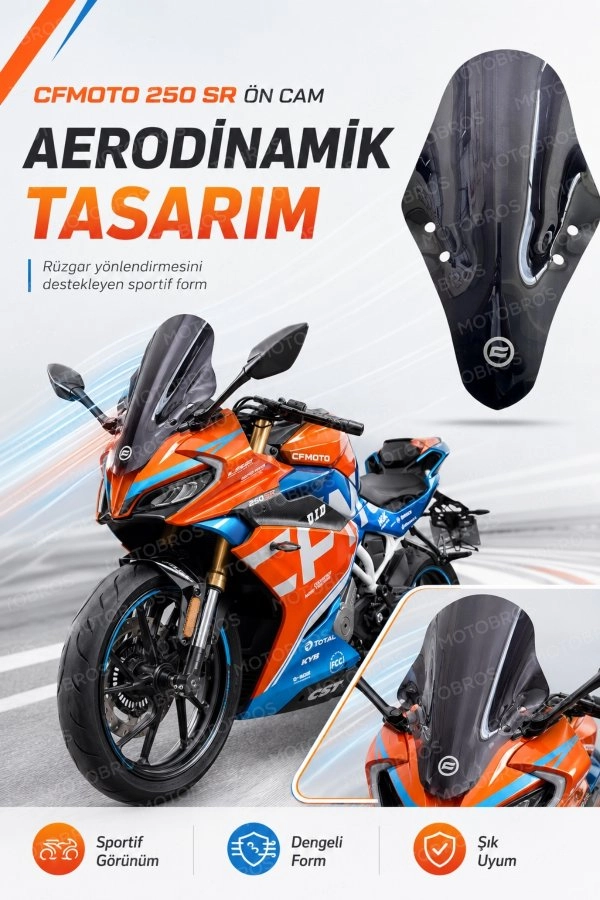 JİEKAİ CF Moto 250 SR 2020-2024 Uyumlu Ön Cam Siyah-CFSR250