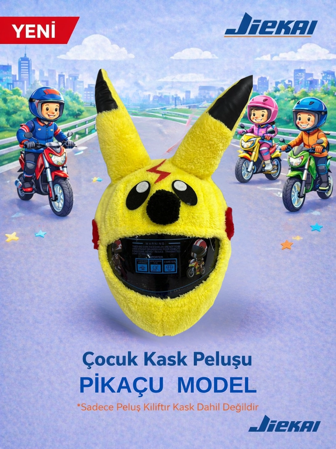 JİEKAİ Çocuk Kask Peluşu-Pikaçu Tasarım Özel Seri