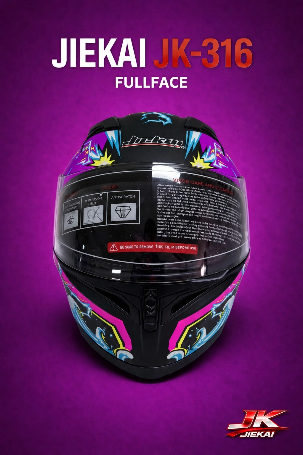 JİEKAİ JK-316-4 FULL FACE KASK MAT BLACK PURPLE BULL
