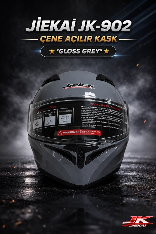 JİEKAİ JK-902 ÇENE AÇILIR KASK * ÇENE PEDLİ * GLOSS GREY