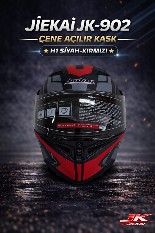 JİEKAİ JK-902 ÇENE AÇILIR KASK * ÇENE PEDLİ * H1 KIRMIZI 