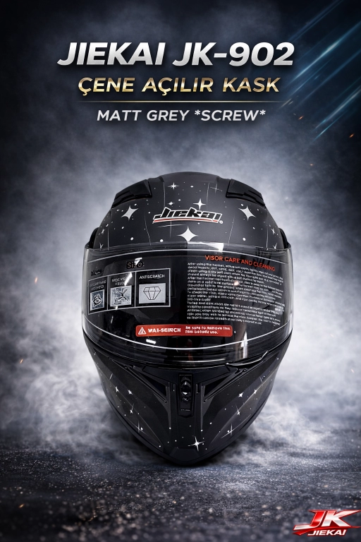 JİEKAİ JK-902 ÇENE AÇILIR KASK * ÇENE PEDLİ * MAT GREY SCREW