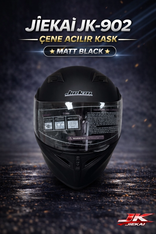JİEKAİ JK-902 ÇENE AÇILIR KASK * ÇENE PEDLİ * MAT SİYAH