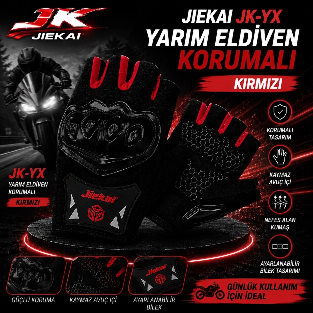 JİEKAİ JK-YX YARIM ELDİVEN KORUMALI * KIRMIZI *