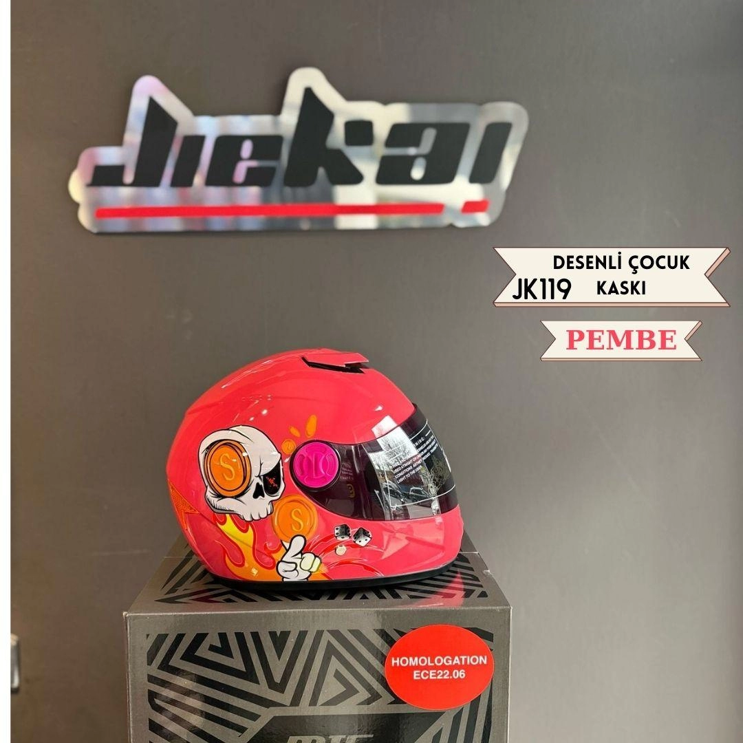 JİEKAİ JK119 Desenli Çocuk Kaskı Pembe Renk Full Face  Kask