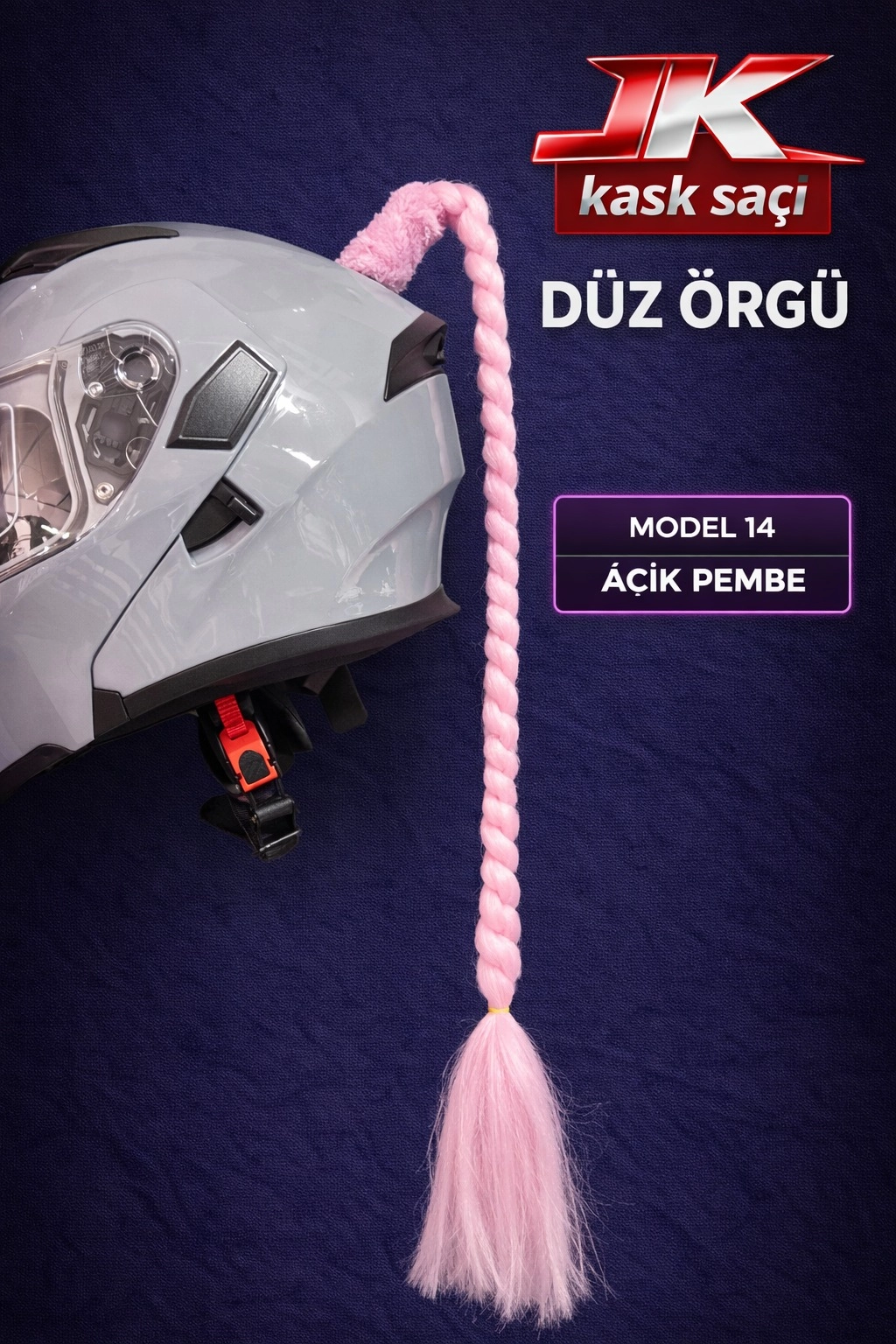 JİEKAİ KASK SAÇI AÇIK PEMBE RENK DÜZ ÖRGÜ MODEL-14