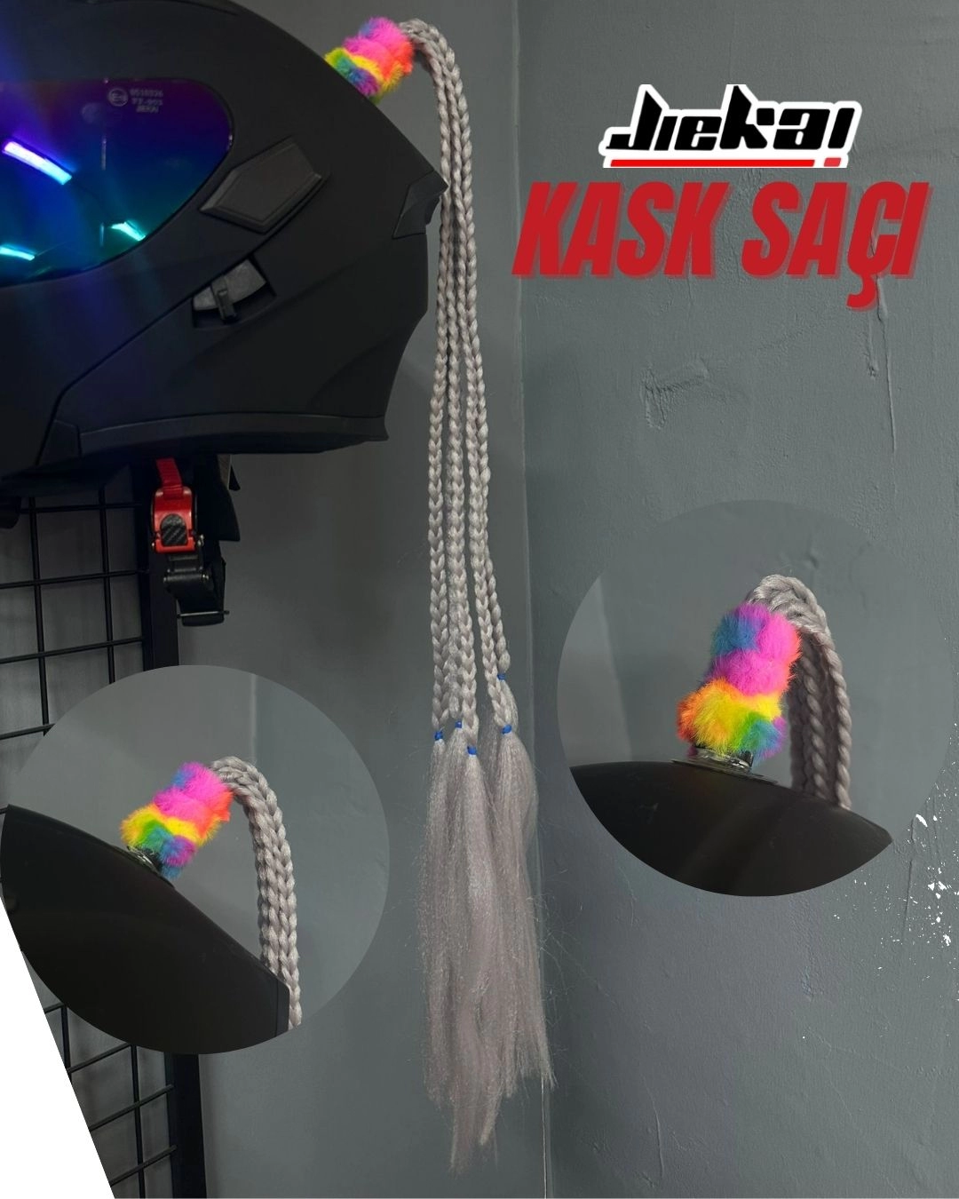 JİEKAİ KASK SAÇI GRİ RENK AFRİKA ÖRGÜ MODEL-05