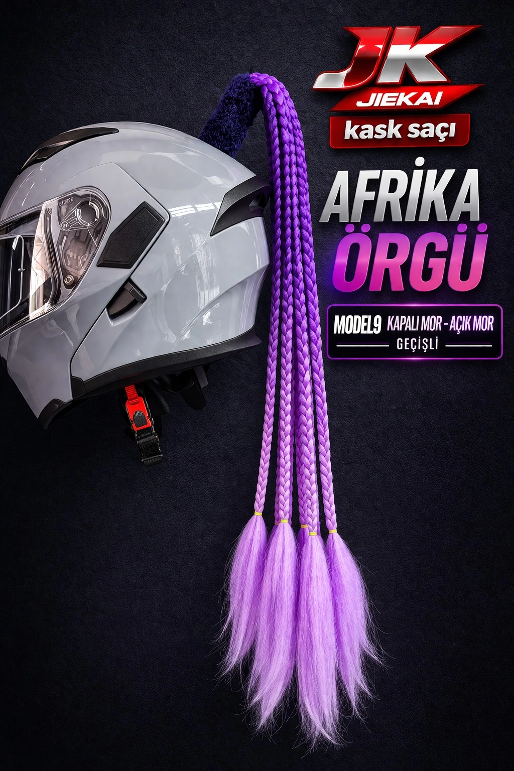 JİEKAİ KASK SAÇI KAPALI MOR AÇIK MOR GEÇİŞLİ  RENK AFRİKA ÖRGÜ MODEL-09