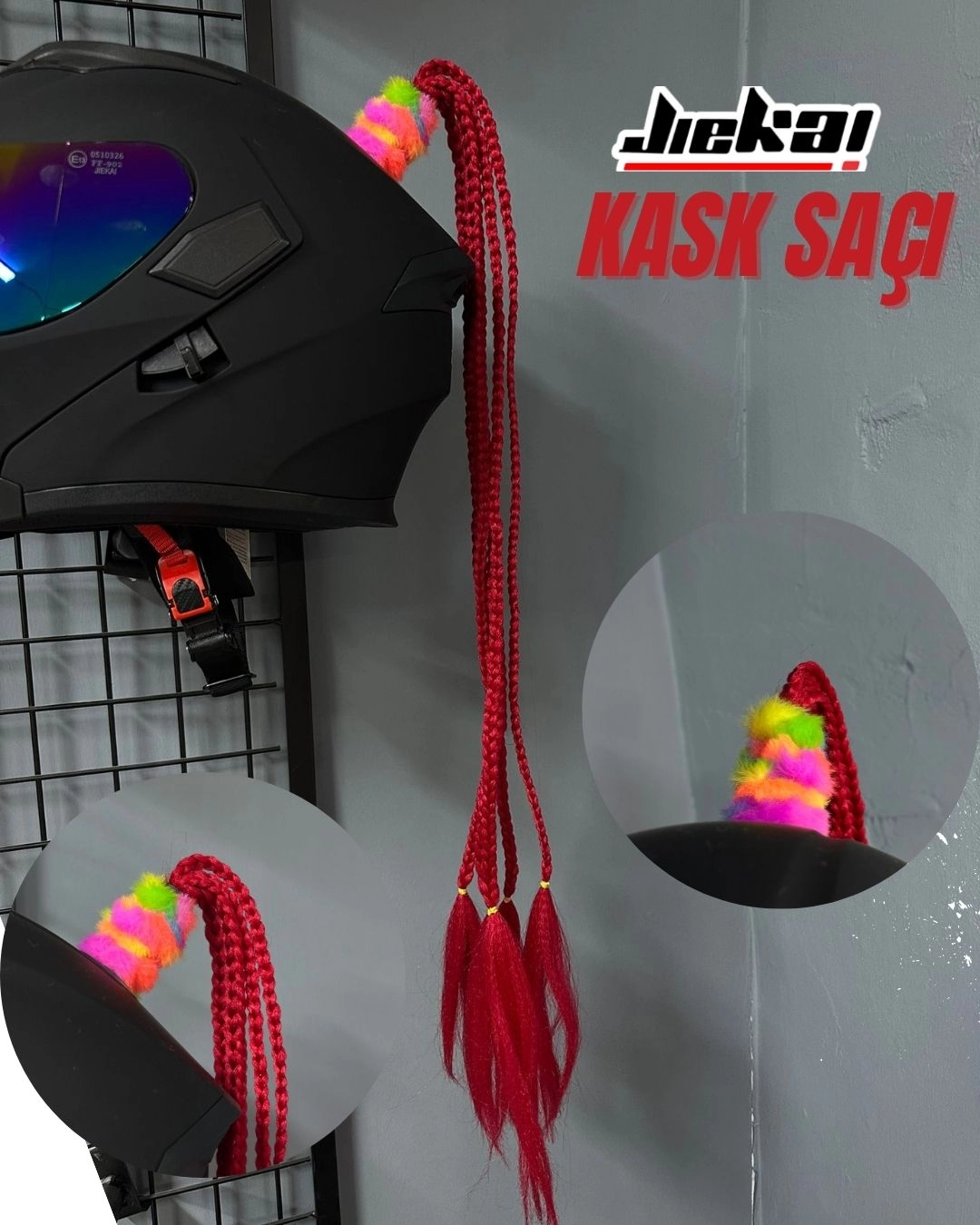 JİEKAİ KASK SAÇI KIRMIZI RENK AFRİKA ÖRGÜ MODEL-03