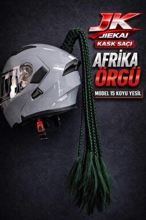 JİEKAİ KASK SAÇI KOYU YEŞİL RENK AFRİKA ÖRGÜ MODEL-15
