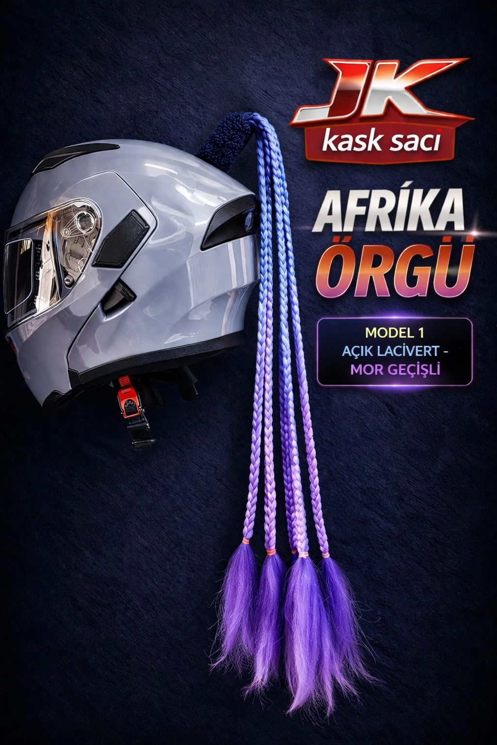 JİEKAİ KASK SAÇI LACİVERT MOR GEÇİŞLİ AFRİKA ÖRGÜ MODEL-02