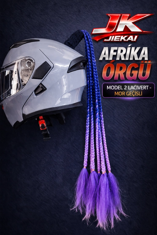 JİEKAİ KASK SAÇI LACİVET- MOR GEÇİŞLİ RENK AFRİKA ÖRGÜ MODEL-02