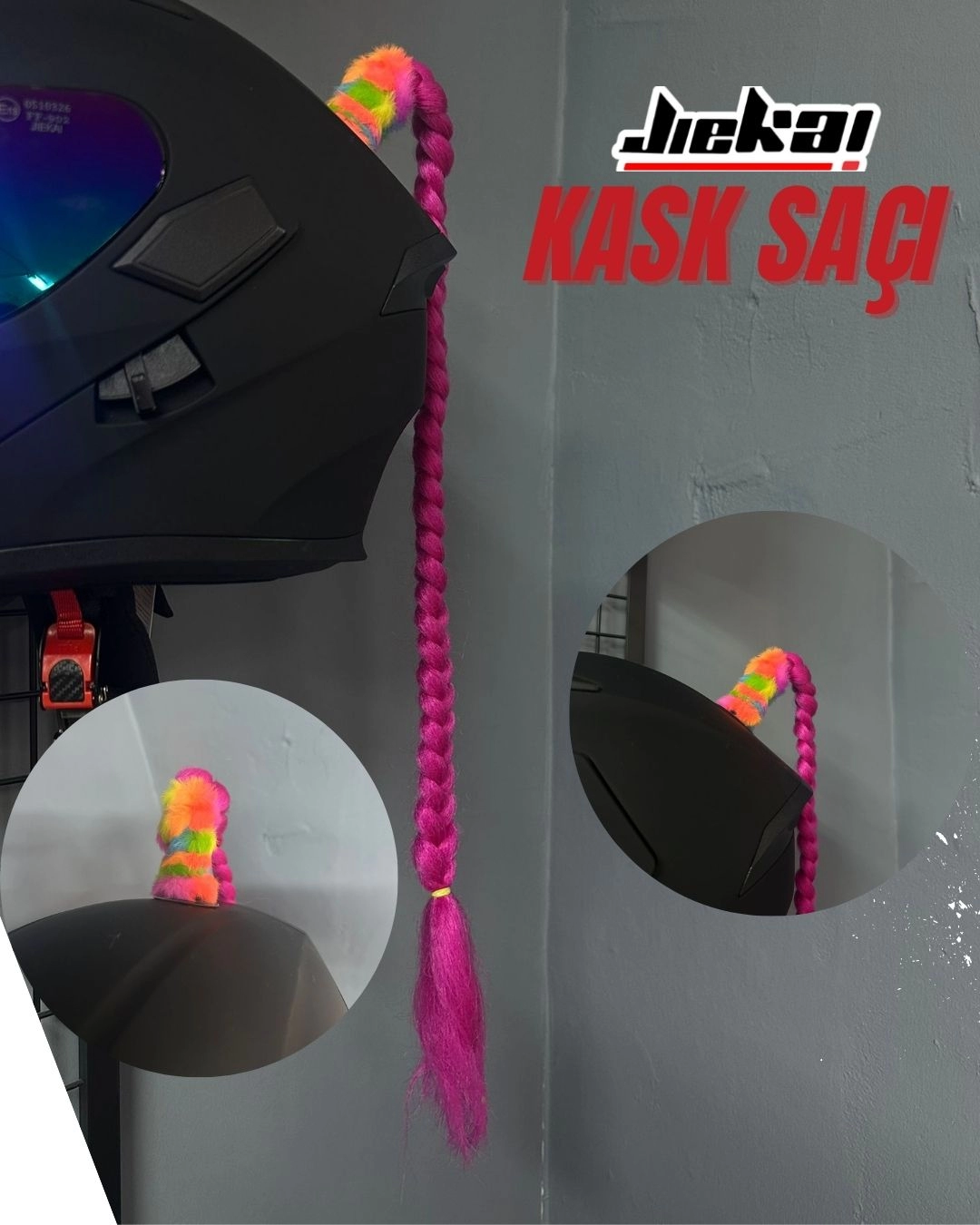 JİEKAİ KASK SAÇI PEMBE RENK DÜZ ÖRGÜ MODEL-02