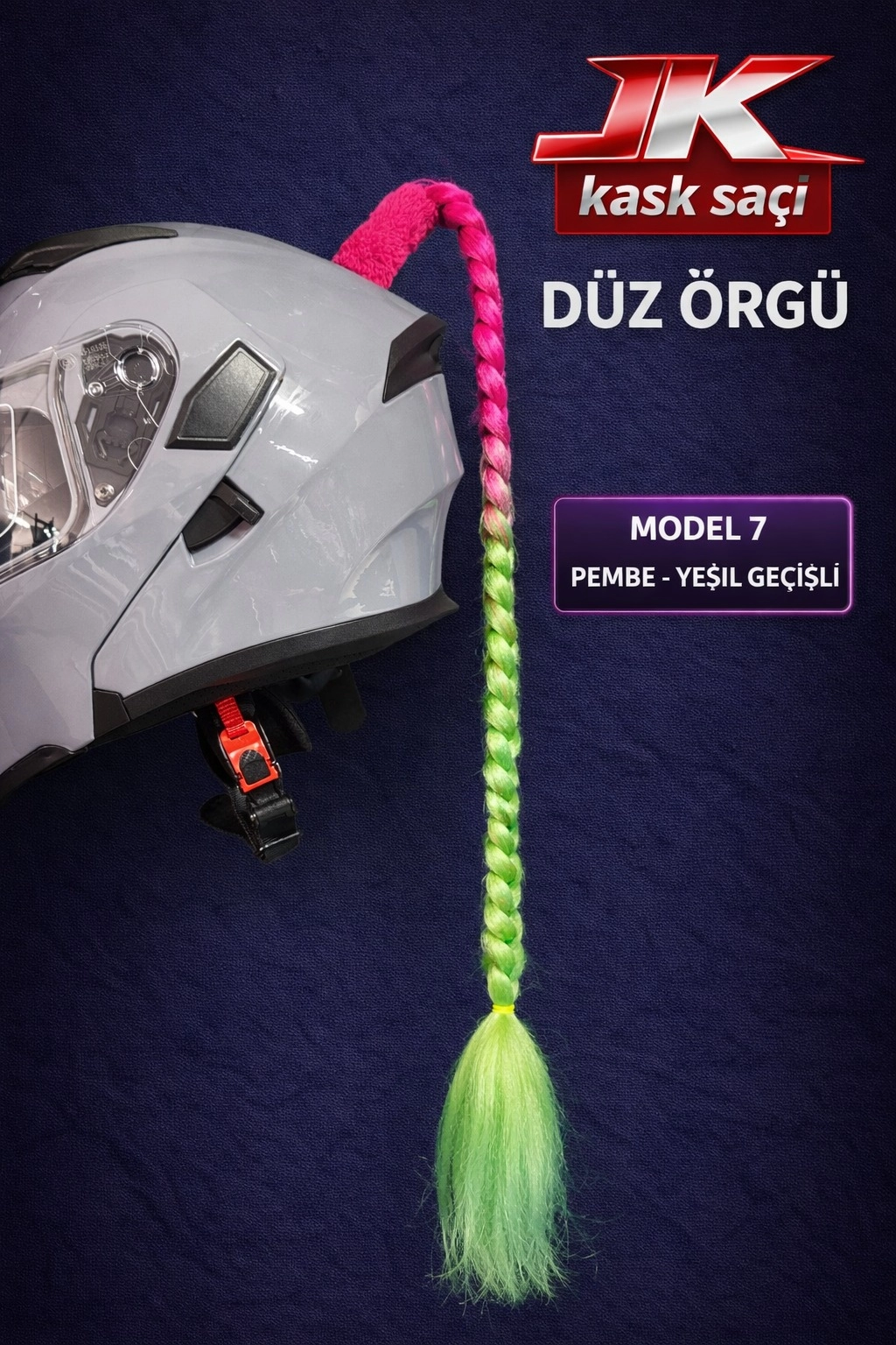 JİEKAİ KASK SAÇI PEMBE YEŞİL GEÇİŞLİ ÖRGÜ MODEL-07