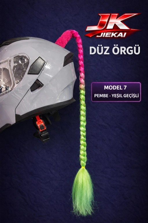 JİEKAİ KASK SAÇI PEMBE- YEŞİL GEÇİŞLİ RENK DÜZ ÖRGÜ MODEL-07