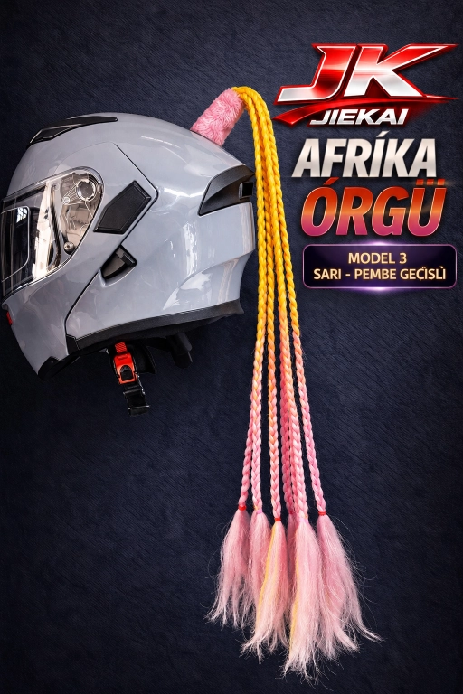 JİEKAİ KASK SAÇI SARI - PEMBE GEÇİŞLİ RENK AFRİKA ÖRGÜ MODEL-03