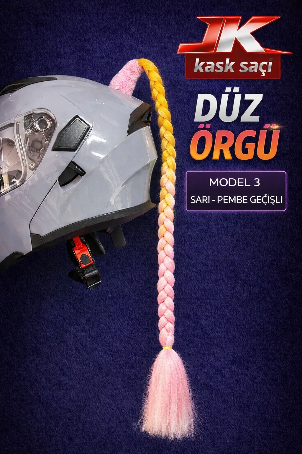 JİEKAİ KASK SAÇI SARI-PEMBE GEÇİŞLİ RENK DÜZ ÖRGÜ MODEL-03