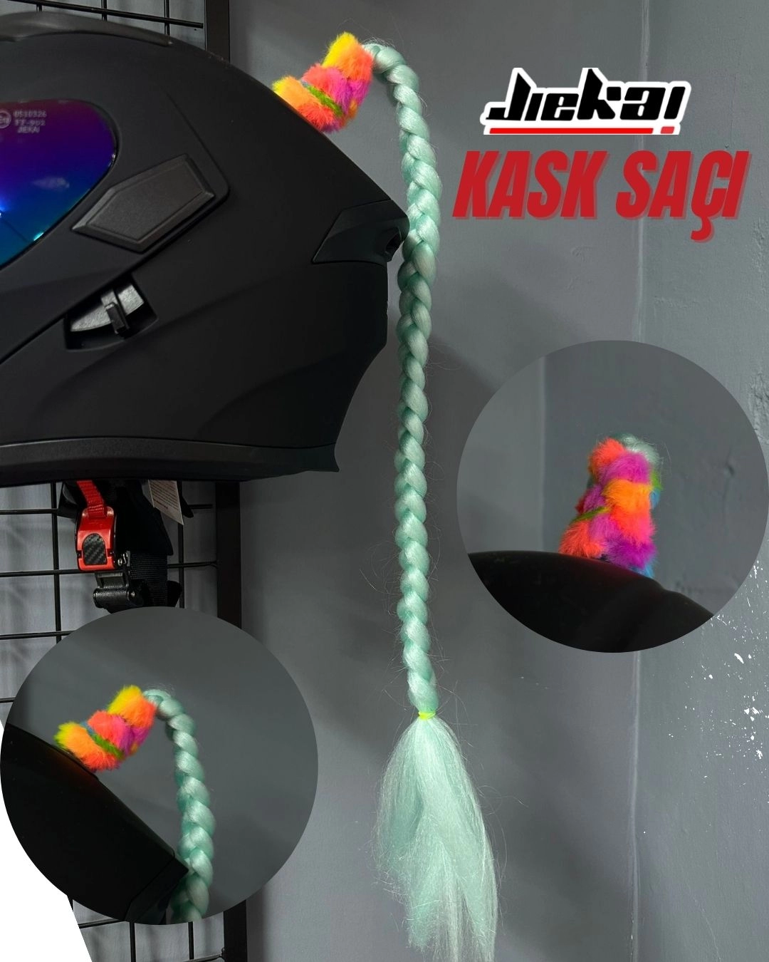 JİEKAİ KASK SAÇI SU YEŞİLİ RENK DÜZ ÖRGÜ MODEL-16