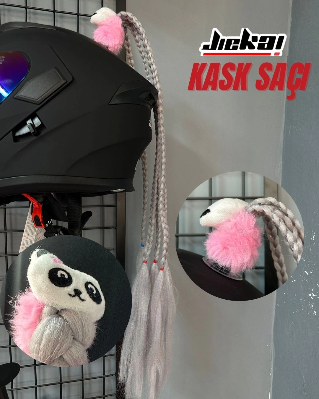 JİEKAİ KASK SAÇI TOKALI GRİ RENK AFRİKA ÖRGÜ MODEL-08