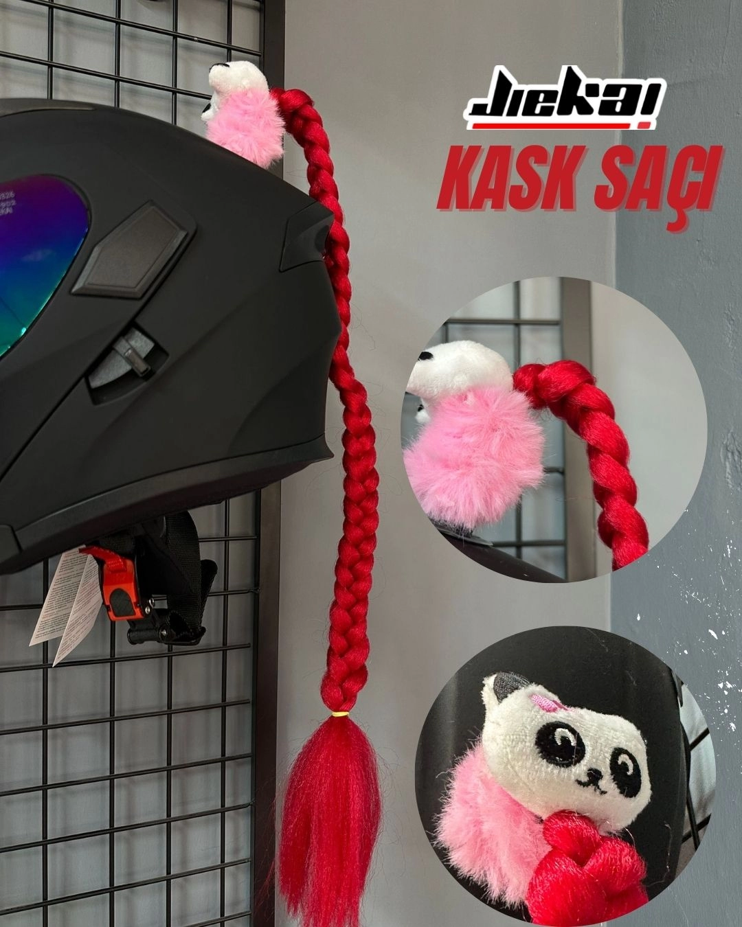 JİEKAİ KASK SAÇI TOKALI KIRMIZI RENK DÜZ ÖRGÜ MODEL-04