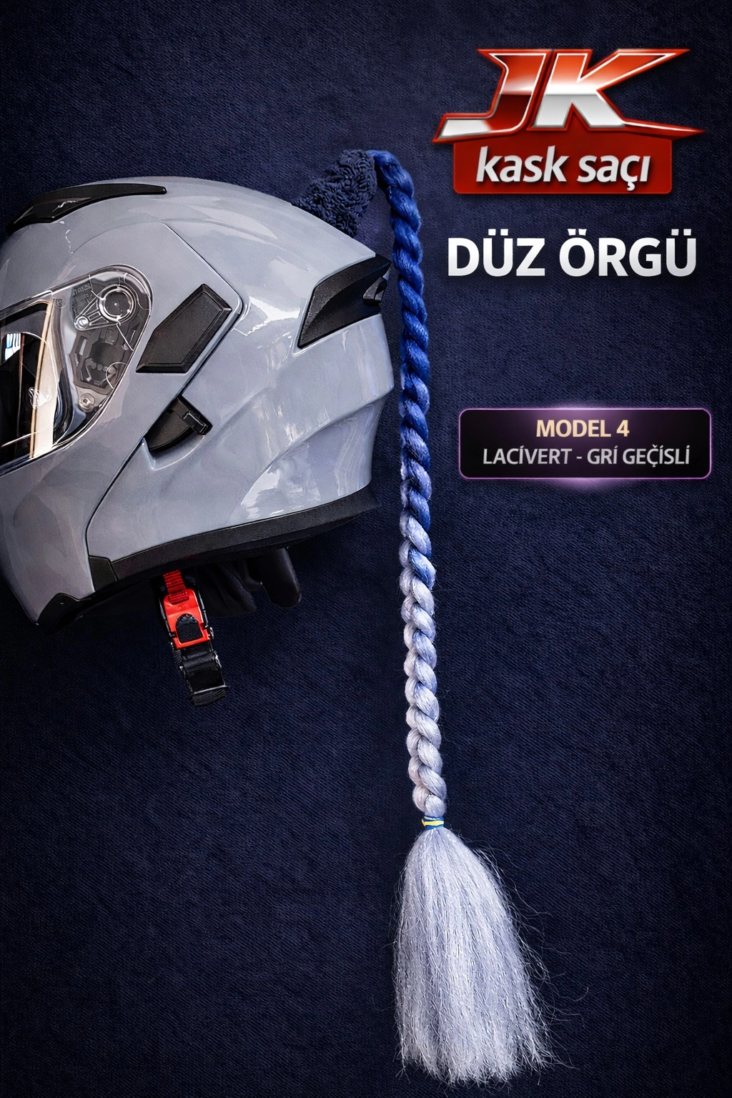 JİEKAİ KASK SAÇI LACİVERT GRİ RENK AFRİKA ÖRGÜ MODEL-04