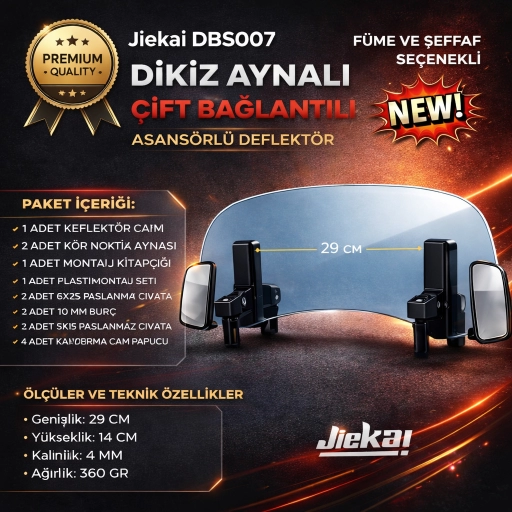 Jiekai DBS007 Dikiz aynalı Universal Çift Bağlantılı Asansörlü Deflektör * ŞEFFAF 29 X 14