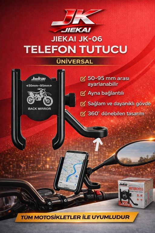 JK-06 MOTOSİKLET TELEFON TUTUCU ( ALÜMİNYUM ) * AYNA* BAĞLANTILI
