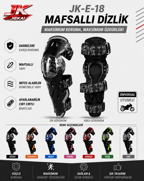 JK-E-18 MAFSALLI MOTOSİKLET DİZLİK AYARLANABİLİR KORUYUCU GRİ