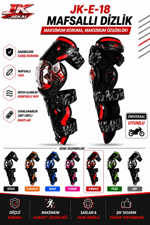 JK-E-18 MAFSALLI MOTOSİKLET DİZLİK AYARLANABİLİR KORUYUCU KIRMIZI