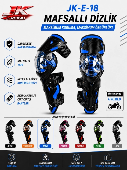 JK-E-18 MAFSALLI MOTOSİKLET DİZLİK AYARLANABİLİR KORUYUCU MAVİ