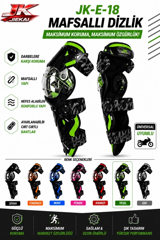 JK-E-18 MAFSALLI MOTOSİKLET DİZLİK AYARLANABİLİR KORUYUCU YEŞİL