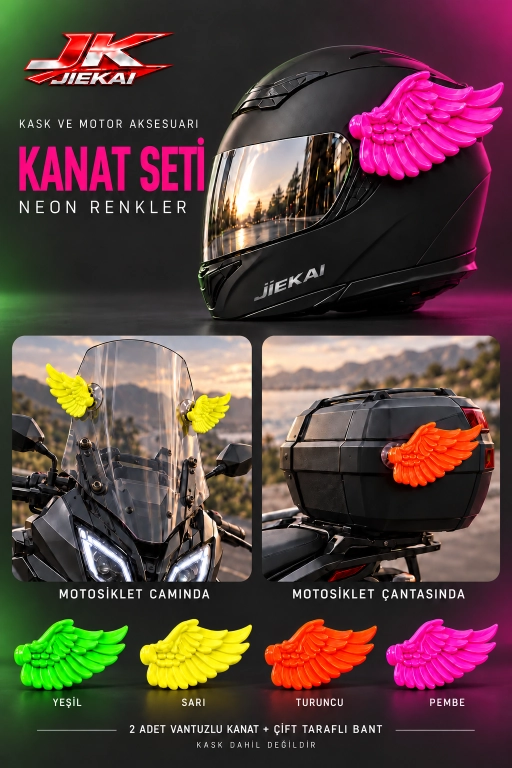JK JİEKAİ MOTOSİKLET-KASK AKSESUARI MELEK KANADI NEON RENKLER (İKİ ADET KANAT-KASK DAHİL DEĞİLDİR)