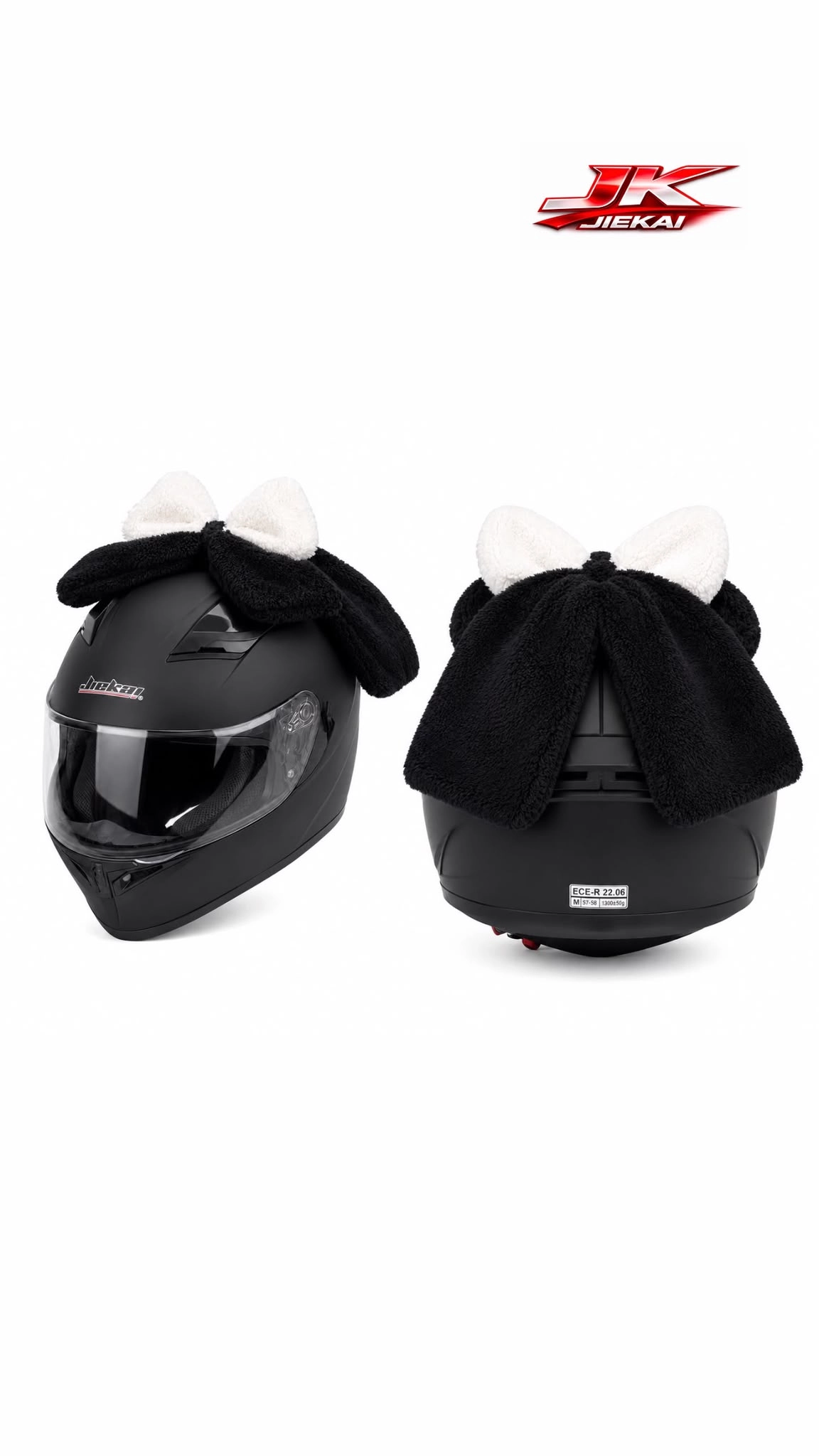 JK JİEKAİ PELUŞ KASK KURDELE & FİYONK SİYAH-BEYAZ  (KASK DAHİL DEĞİLDİR)