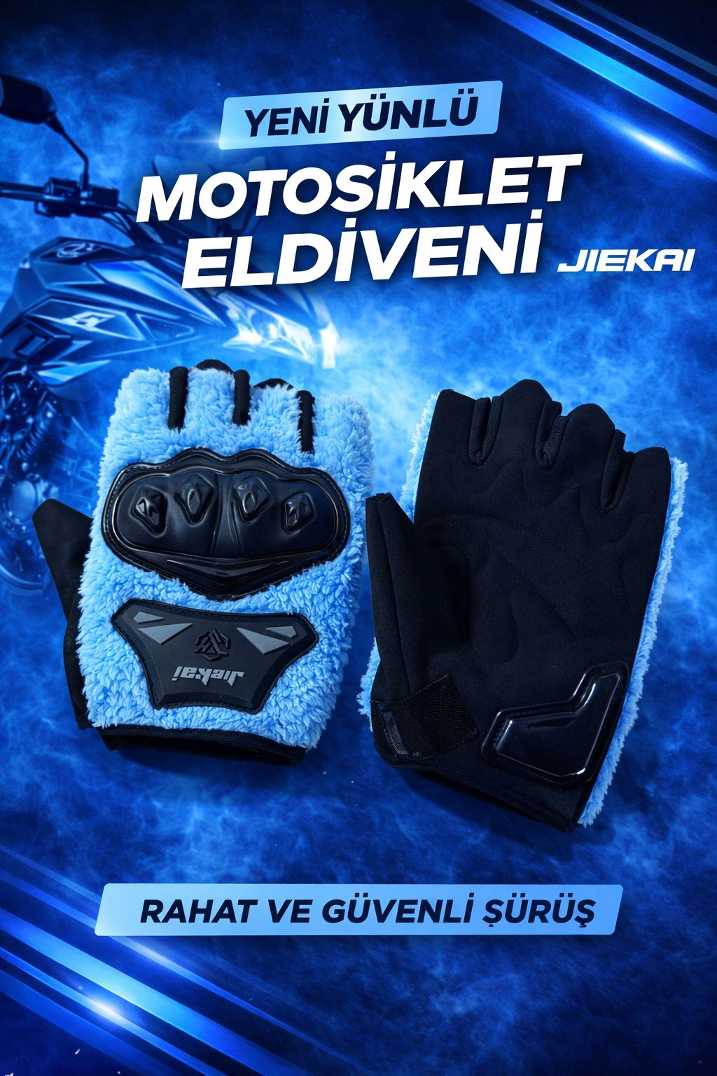 JK PELUŞLU YARIM ELDİVEN KORUMALI MAVİ RENK