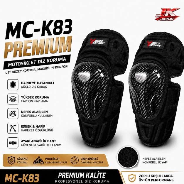 MC-K83 PREMIUM KARBON DESENLİ MOTOSİKLET DİZLİK SETİ AYARLANABİLİR BANTLI DİZ KORUMA