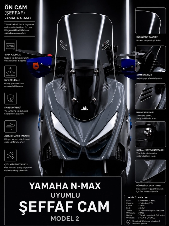YAMAHA N-MAX UZUN TUR CAM ŞEFFAF MODEL 2 – MAX-T 2015-2020 UYUMLU